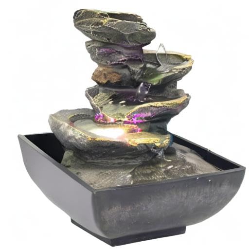 Indoor Tabletop Fountain Water Fountain with Light and Natural Waterfall Sounds for Desktop, Spa and Home Décor, 4-Tier Small Desktop Fountain for Leisure and Relax Zen Meditation