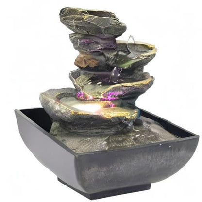 Indoor Tabletop Fountain Water Fountain with Light and Natural Waterfall Sounds for Desktop, Spa and Home Décor, 4-Tier Small Desktop Fountain for Leisure and Relax Zen Meditation