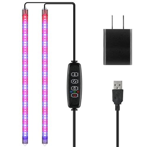 iPower 20W LED Grow Light Strips for Indoor Plants with Auto ON/Off 3/9/12H Timer 10 Dimmable Levels 48 LEDs Per Tube Sunlike Grow Lamp for Hydroponics Succulent, Red&Blue - color: Red&Blue, size: 2 Tubes, style: Grow Light Strips