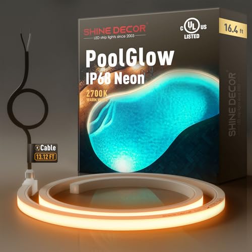Shine Decor IP68 Waterproof LED Strip Light, 24V Pool Rated Submersible Silicone Neon, Underwater Outdoor LED Rope Light for Pool Fountain Waterfall Bathtub, 16x16mm, Warm White, 16.4FT - color: Warm White, size: 5m/16.4ft