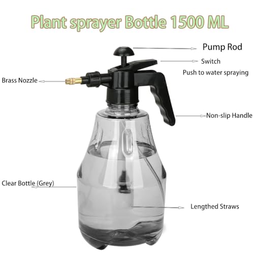 MRPAPA 2 Pack Handheld Pump Sprayer, Garden Pressure Water Spray Bottle with Adjustable Brass Nozzle for Plants (1.5L-Grey-2PCS) - color: 1.5L-Grey-2PCS