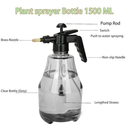 MRPAPA 2 Pack Handheld Pump Sprayer, Garden Pressure Water Spray Bottle with Adjustable Brass Nozzle for Plants (1.5L-Grey-2PCS) - color: 1.5L-Grey-2PCS