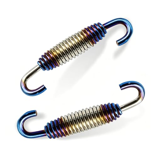2 PCS Motorcycle Exhaust Muffler Springs, 40 mm-60 mm Retractable Range Exhaust Pipe Spring, Stainless Steel Muffler Hook, Retrofit Part for Most Motorcycles Scooters ATVs (Blue) - color: Blue