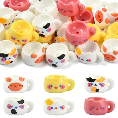 30 pcs 6 Colors Resin Cat Mug Figurines Cute Pet Kitten Teacup Figurines for Home Office Desk Tabletop Car Interior Dashboard Decors - color: 30pcs-23.5x30x15mm-resin Cat Mug Figurines