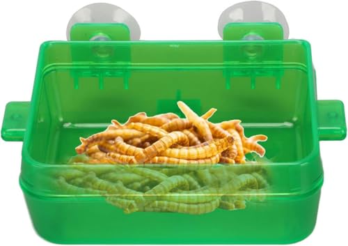 Zerodis Green Suction Cup Reptile Feeder, Gecko Lizard Escape Proof Food Water Bowl (S)