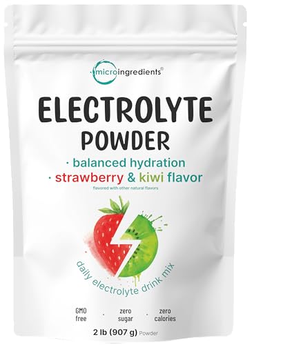 Micro Ingredients Electrolytes Powder, 2lbs (106 Servings) | Sugar Free | Natural Strawberry Kiwi Flavor | 1,000 mg High Potassium Hydration Drink Mix | Keto Friendly, Non-GMO - size: 32 Ounce (Pack of 1)