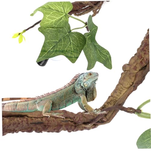 2pcs Jungle Vine Decor for Reptile Terrarium Bendable Artificial Plant with Strong Suction Cups Fake Leaves Habitat Ornament for Lizard Gecko Snake and Crab Tanks