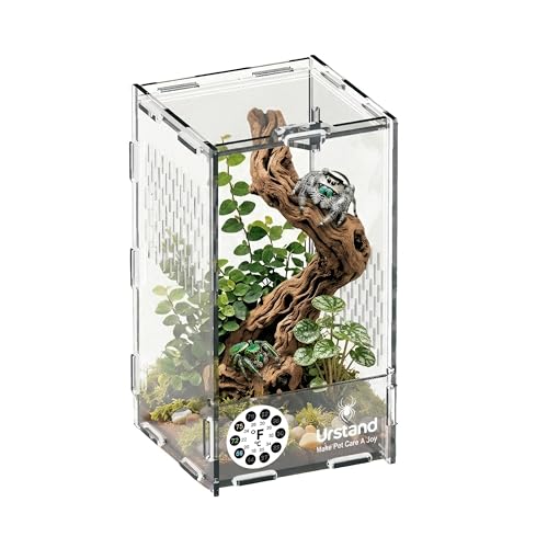 Jumping Spider Enclosure, Front-Opening Acrylic Spider Terrarium with Magnetic Door, Laser-Cut Biomimetic Ventilation System, Escape-Proof for Feeder Insects - size: 4.3"x4.3"x7.8"