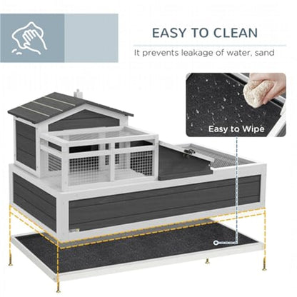 Wooden Turtle House, Small Animal Cage, Small Animal House, Pet Supplies, Mesh Roof, Three Separate Areas, Two Levels, Indoor/Outdoor Use, Openable Roof, Pull-Out Tray, Gray