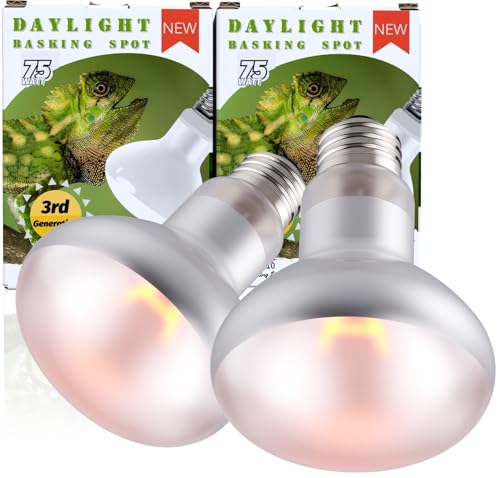 75W 2-Pack Reptile Basking Heat Bulb, UVA Daylight Heat Lamp Bulbs for Bearded Dragons, Turtles, Snakes, Lizards & Amphibians - Provides Infrared Heat Output & Sunlight Simulation Heating Light - style: 75W Daylight