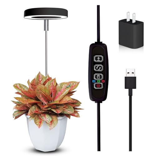 Grow Lights for Indoor Plants Small Potted - Full Spectrum, Auto 3/9/12H Timer, 10-Level Dimming & Adjustable Height - Compact Grow Light for Succulents, Herbs, Foliage in Home/Office (Black,1PACK) - color: Black, size: 1-Pack
