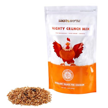 Mighty Crunch Mix Aquatic Turtle Food - 1 Lbs Resealable Bag of High Protein Insect Blend, Dried Mealworms, River Shrimp, Crickets - for Turtles, Reptiles & Amphibians, Chicken, Birds
