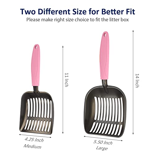 WePet Cat Litter Scoop, Non-Stick Plated Aluminum Alloy Sifter, Kitty Durable Metal Scooper, Deep Shovel, Long Handle, Kitten Pooper Lifter, Size Medium, Coated Black Body with Pink Handle - color: #10 Pink, size: Medium