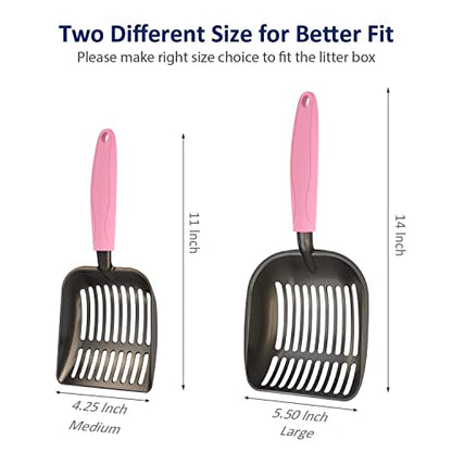 WePet Cat Litter Scoop, Non-Stick Plated Aluminum Alloy Sifter, Kitty Durable Metal Scooper, Deep Shovel, Long Handle, Kitten Pooper Lifter, Size Medium, Coated Black Body with Pink Handle - color: #10 Pink, size: Medium