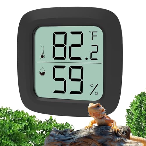 Black Reptile Thermometer and Hygrometer – LCD Digital Temp & Humidity Gauge for Bearded Dragon, Ball Python, Crested Gecko, Tortoise, Frog, Axolotl Tanks - color: Black - 1 Pack