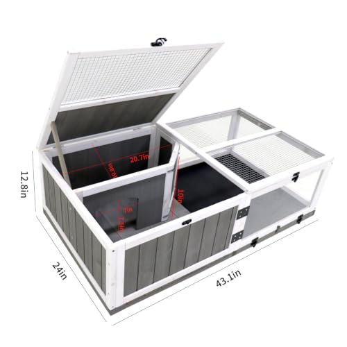 43 Inch Wooden Tortoise Cage, Indoor Outdoor House with Waterproof Trays, Rest and Play Water Area - Durable Acrylic Enclosure, Secure Wire Design, Ideal for Small Reptiles and Amphibians