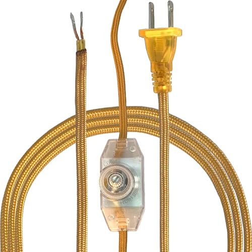 Royal Designs, Inc. Lamp Cord Molded Plug with Dimmer Switch, Stripped Ends Ready for Wiring, 8 ft Long, Gold, SPT-1 UL Listed (CO-5001D-GL-8-1) - color: Gold