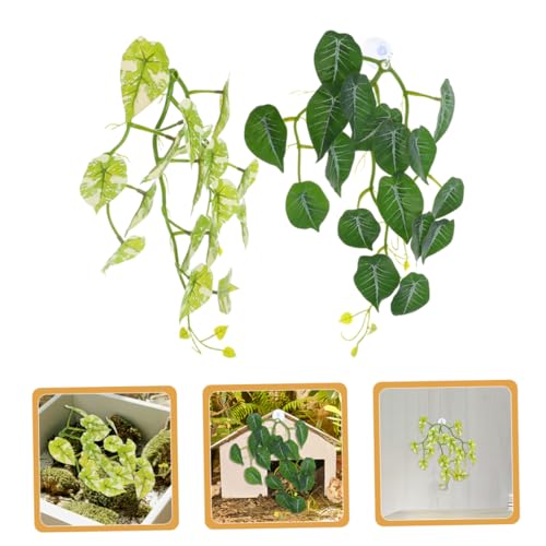 2Pcs Reptile Plants with Suction Cup Flexible Vines and Realistic Leaves for Lizard Gecko Snake and Crab Tank Decorations Easy to Shape Artificial Foliage for Reptile
