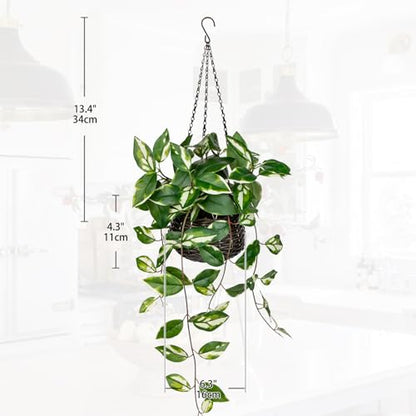 Oairse Artificial Hanging Plants Fake Hanging Plants with Pots Faux Golden Pothos N‘ Joy Potted Plant Wall Plant with Basket Pot for Wall Shelves Bedroom Bathroom Indoor Outdoor - color: Golden Pothos