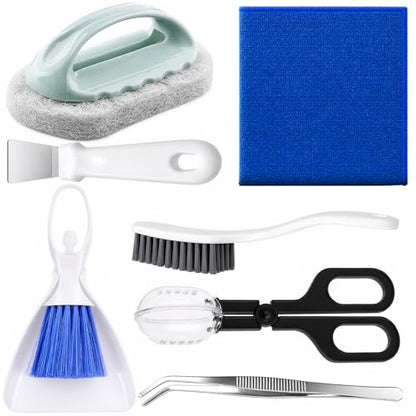 Bearded Dragon Tank Cleaning Kit, 7-in-1 Reptile Tank Cleaning Kit with Mini Dustpan and Brush, Feeding Tongs, Tweezer, Scraper & Cloth, Bearded Dragon Tank Accessories for Lizard & Gecko (Blue set)