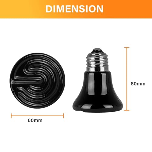 HealSmart Reptile Mini Heat Lamp 25W/50W Ceramic Heat Emitter, No Light Emitting Infrared Heat Bulbs for Amphibian Pet Brooder Coop Incubating Chicken - color: Black-1 Pack, size: 50 Watts