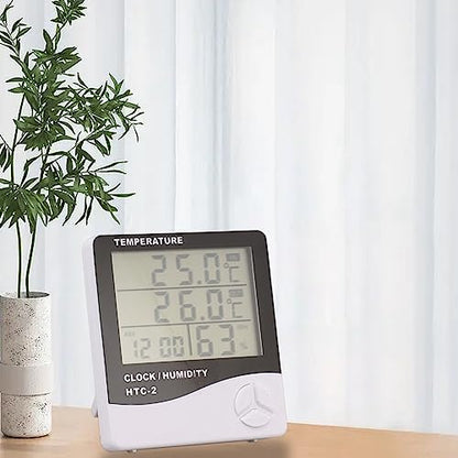 Digital Hygrometer Thermometer, Thermometer and Humidity Gauge with Clock Large Display Wired Probe Sensor Temperature Humidity Monitor for Indoor Outdoor Use