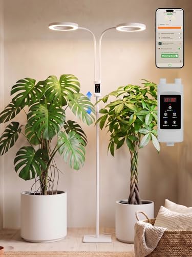 GLOWRIUM Smart Grow Lights for Indoor Plants, 48W Full Spectrum Plant Lights with Bluetooth App, Adjustable Height 47-70.9", Auto Timer, Indoor Plant Lamp for Large Tall Plants（White 48W） - color: White, size: 48W