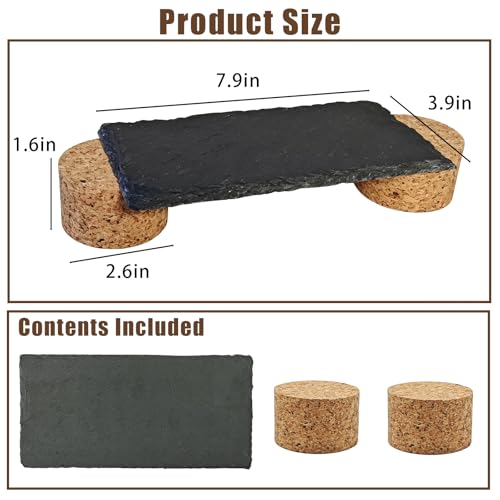 Bearded Dragon Basking Rock Platform,Reptile Basking Slate Rock with Wooden Stump,Leopard Gecko Hides and Caves Tank Accessories for Lizards,Snakes,Turtle,Ball Pythons