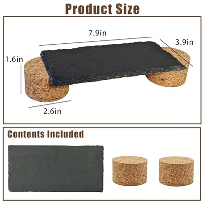 Bearded Dragon Basking Rock Platform,Reptile Basking Slate Rock with Wooden Stump,Leopard Gecko Hides and Caves Tank Accessories for Lizards,Snakes,Turtle,Ball Pythons