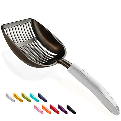WePet Cat Litter Scoop, Non-Stick Plated Aluminum Alloy Sifter, Kitty Durable Metal Scooper, Deep Shovel, Long Handle, Kitten Pooper Lifter, Size Large, Coated Black Body with Grey Handle - color: #05 Grey, size: Large