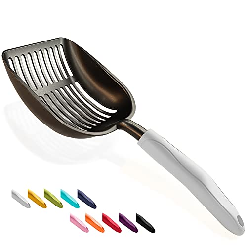 WePet Cat Litter Scoop, Non-Stick Plated Aluminum Alloy Sifter, Kitty Durable Metal Scooper, Deep Shovel, Long Handle, Kitten Pooper Lifter, Size Large, Coated Black Body with Grey Handle - color: #05 Grey, size: Large