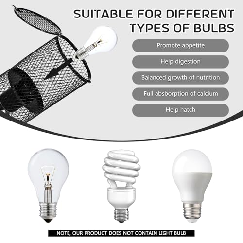 VIHOSE 2 Pcs Reptile Heat Lamp Guard with 150W Ceramic Heat Emitter Basking Anti Scald Heating Lamp Holder Mesh Cage Reptile Protection Lampshades for Lizard Snake Chick, Bulb Not Included (Black) - color: Black
