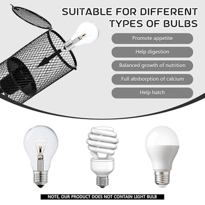 VIHOSE 2 Pcs Reptile Heat Lamp Guard with 150W Ceramic Heat Emitter Basking Anti Scald Heating Lamp Holder Mesh Cage Reptile Protection Lampshades for Lizard Snake Chick, Bulb Not Included (Black) - color: Black