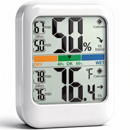 G.CATACC Digital Hygrometer Indoor Thermometer Humidity Meter Gauge, Room Thermometer Temperature and Humidity Monitor for House, Baby Nursery, Greenhouse, Reptile - Battery Included - color: Temperature and Humidity Monitor - White