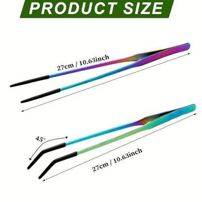 2PCS Reptile Feeding Tongs with Rubber Tips, Straight & Curved Tweezers, Safe Aquarium Lizard Snake Turtle Feeding Tool