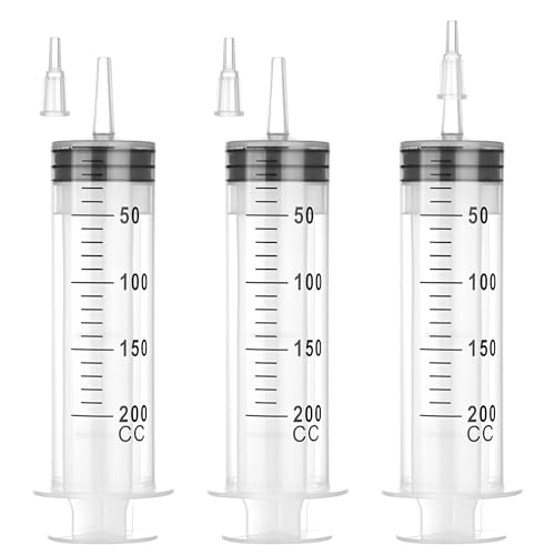200mL Plastic Syringe for Liquid - 3 Pack Large Syringes with Adapter for Scientific Labs, Feeding, Oil Filling, Individually Wrapped - style: 200mL