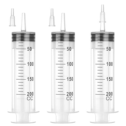 200mL Plastic Syringe for Liquid - 3 Pack Large Syringes with Adapter for Scientific Labs, Feeding, Oil Filling, Individually Wrapped - style: 200mL