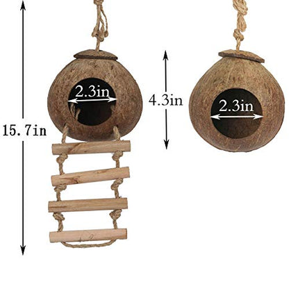 Hamiledyi Lizard Coco Den Reptile Hideouts Gecko Coconut Shell Hut Coconut hut for Geckos Bearded Dragon Tank Accessories Coconut Lizard Hut with Ladder - Natural Coconut Fiber
