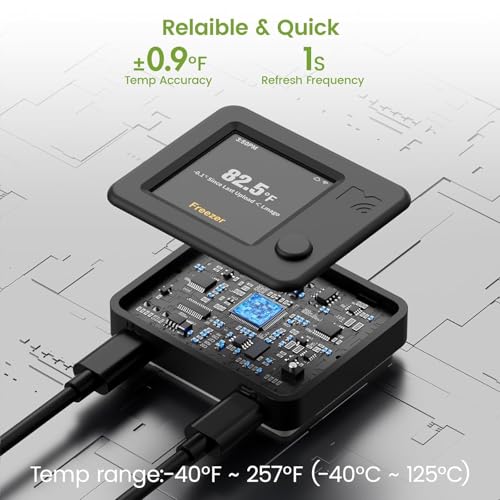 WiFi Refrigerator Thermometer 2 Pack, Freezer Alarm with App & Email Alerts, 2 Years Data Export, Smart Temperature Sensors for Home, Fish Tanks, Hot Tubs - style: Black (2-Pack)