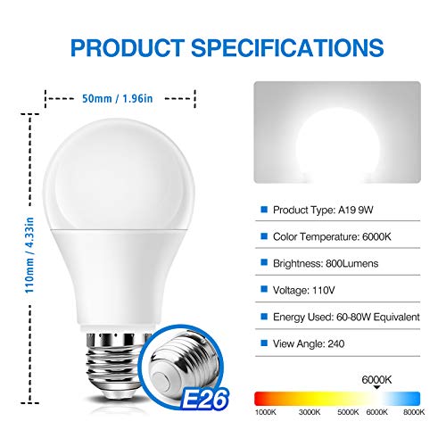 Full Spectrum Light Bulb, 6000K Natural Light Bulb, LED Light Bulb 9W 60W Equivalent, Sun Light Bulbs A19, E26/E27, 1 Pack - color: 6000k Daylight, size: 1 Count (Pack of 1)