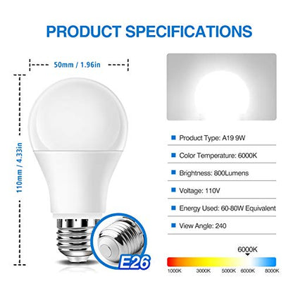Full Spectrum Light Bulb, 6000K Natural Light Bulb, LED Light Bulb 9W 60W Equivalent, Sun Light Bulbs A19, E26/E27, 1 Pack - color: 6000k Daylight, size: 1 Count (Pack of 1)
