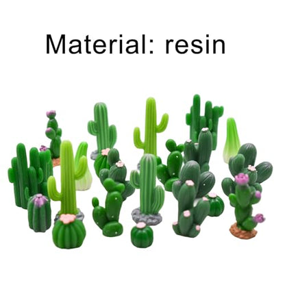 24Pcs Mini Artificial Cactus Figurines Miniature Green Cacti Figures Resin Succulent Plant Cake Topper for DIY Dollhouse Fairy Garden Bonsai Micro Landscape Decors