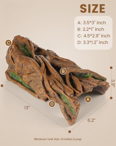 REPTITRIP Reptile Hide Cave, Resin Tree Bark Reptile Hideout for Snakes, Geckos, Lizards, and Bearded Dragons - Habitat Cave for Terrariums and Aquariums