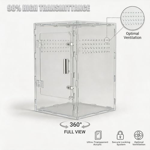 8x8x12 Reptile Tank – Acrylic Reptile Enclosure Terrarium for Crested Gecko, Lizards, Spiders & Snakes – Clear Lizard Habitat Terrarium - size: 8"8"12"