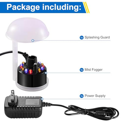 WINTS Mist Maker,12 LED Mister Fogger Water Fountain Pond Fog Machine Atomizer Air Humidifier, Fountain Mister Fogger with Splashing Guard Perfect for Fountain Pond Halloween (Black) - color: Black