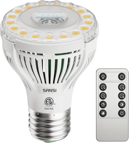 SANSI Dimmable Grow Light Bulb, Full Spectrum with Remote Control, Auto On Off Timing 4 8 12 Hrs, 5W PAR20 (75 Watt Equiv) Grow Lamp with Optical Lens for High PPFD, Energy Saving for Indoor Plants - size: PPFD 53