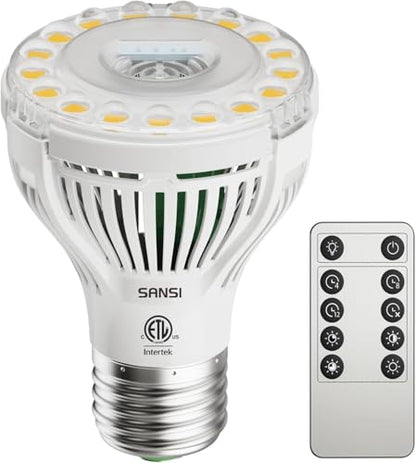 SANSI Dimmable Grow Light Bulb, Full Spectrum with Remote Control, Auto On Off Timing 4 8 12 Hrs, 5W PAR20 (75 Watt Equiv) Grow Lamp with Optical Lens for High PPFD, Energy Saving for Indoor Plants - size: PPFD 53
