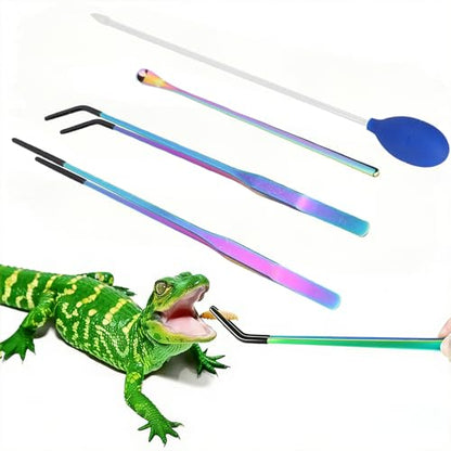 Reptile Feeding Tongs Set with Spoon, 4PCS 10.6" Feeding Tweezers with Silicone Tips, Spoon, Dropper, Terrarium Tools for Reptiles, Fish Tanks, Aquatic Plants, Reptile & Aquarium Rubber Tips Kit