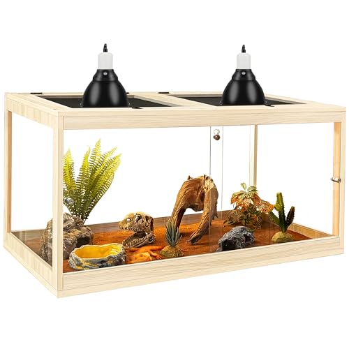 PROLEE Bearded Dragon Tank,Tempered Glass Reptile Tank with Mesh Roof and Front Sliding Door,Anti-Scratch Lizard Tank,Spacious Reptile Enclosure for Snakes,Lguanas (Oak, 34Gallons，32"x16"x16") - color: Oak, size: 34Gallons，32"x16"x16"