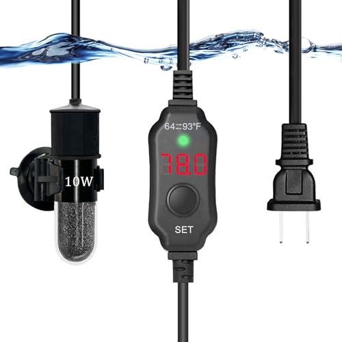 YukiHalu Super Mini Aquarium Heater, 10W 20W 30W Adjustable Fish Tank Heater with External Controller, Overheating Protection, Digital Display, Used for 0.5-3 Gallons(10 watts) - size: 10 Watts